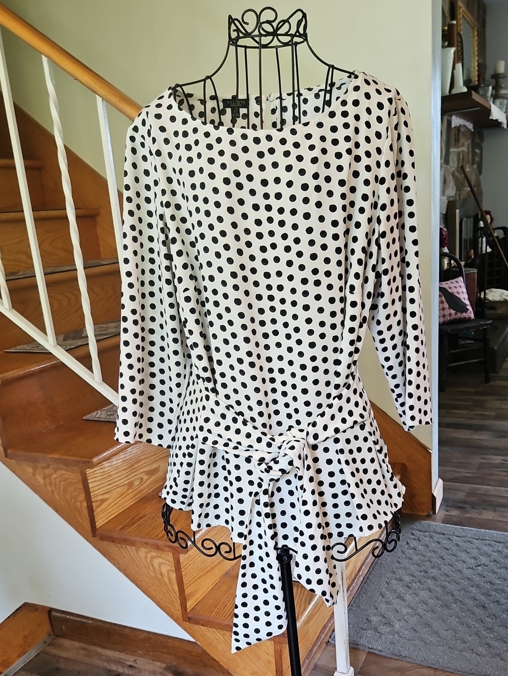👚Talbots Black and White Polka Dot Tie-Front Blouse